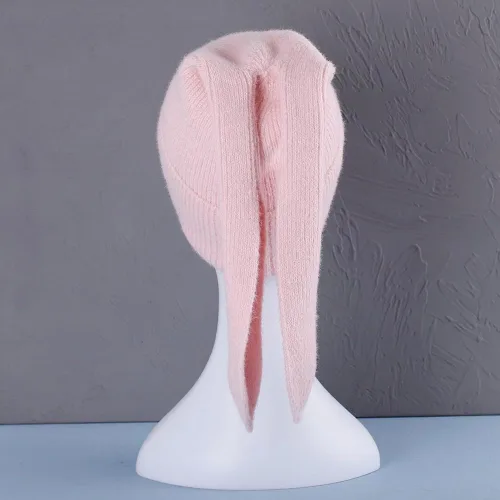 Miniatura 3 de Gorro de conejo para mujer, lindo conejo de ganchillo, gorro de invierno, cálido gorro de calavera para esquí al aire libre