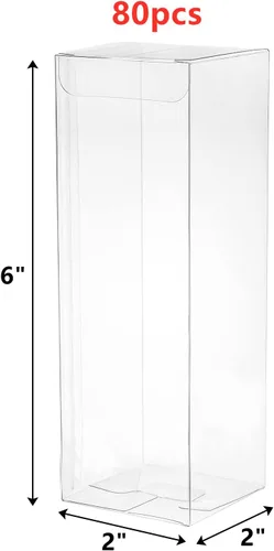 Miniatura 2 de Peohud 80 cajas transparentes para regalos, 2 cajas transparentes de 2 x 2 x 6 pulgadas, cajas de embalaje de plástico con chocolate macarrón