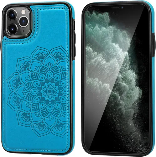Miniatura 3 de Vaburs Funda para iPhone 11 Pro Max con tarjetero y diseño de mandala en relieve, piel sintética de alta calidad, doble botones magnéticos, a prueba