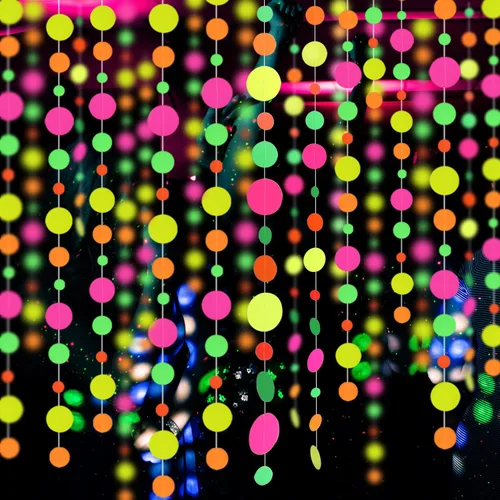 Miniatura 10 de Guirnalda de Papel Neón de 110 pies, Serpentinas Neón, Estrella Perforada, Decoraciones Neón de Luz Negra que Brillan para Fiestas, Reactivas a UV