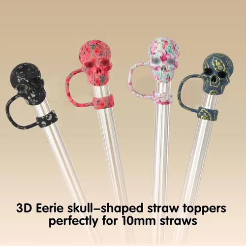 Miniatura 3 de Paquete de 8 tapas de pajita con calavera para vaso Stanley de 30 y 40 oz, accesorios para vaso de agua de tumbo, tapa de pajita 3D reutilizable a