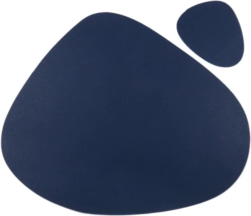 Miniatura 6 de Juego de 2 manteles individuales y 2 posavasos de doble cara de cuero redondos de color para mesa de comedor, resistentes al calor, antideslizantes