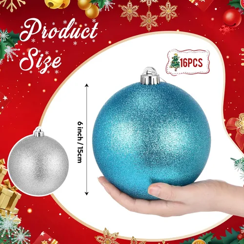 Miniatura 2 de Poen 12 piezas de adornos de bolas de Navidad grandes de 6 pulgadas con purpurina, adornos de Navidad extra grandes, bolas de Navidad gigantes