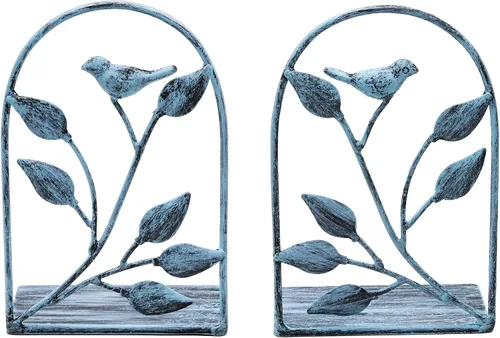 Miniatura 3 de OwlGift Sujetalibros rústicos de hierro fundido con diseño de pájaro para estantes, sujetalibros antideslizante, tapón de metal resistente