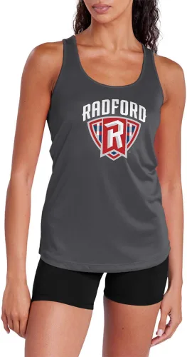 Miniatura 398 de Camiseta deportiva sin mangas oficial de la NCAA Collegiate para mujer, con espalda cruzada, logotipo primario, colección carbón