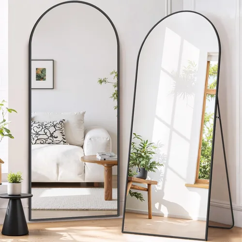 Miniatura 12 de Espejo de cuerpo completo de 71 x 26 pulgadas, espejo de cuerpo completo arqueado montado en la pared, espejos inclinados con soporte, marco