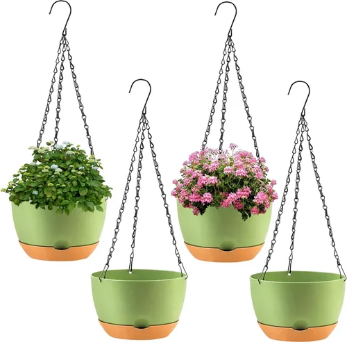 Miniatura 12 de KPUVX Maceta Colgante de 10 Pulgadas, Macetas de Riego Automático para Plantas de Interior, Paquete de 3 Cestas Colgantes de Plástico con Bandeja