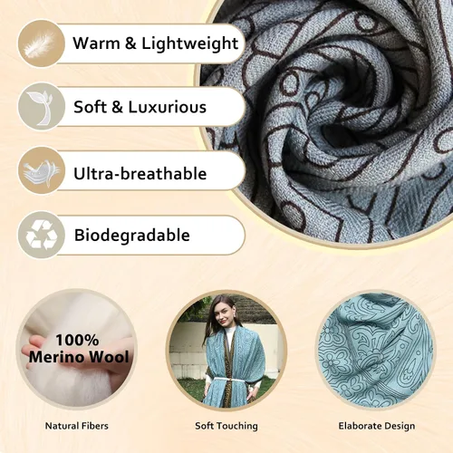 Miniatura 218 de DANA XU Manta de pashmina extragrande 100% de lana merina, bufanda de viaje, bufanda de cachemira para mujer, otoño e invierno, chal de gran