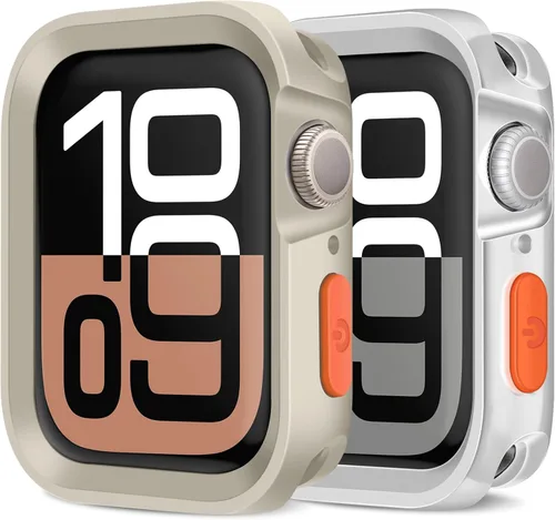 Miniatura 10 de Amizee Paquete de 2 fundas resistentes compatibles con Apple Watch Series 9/8/7 de 1.772 pulgadas, SE 3/2/1 Series 6/5/4 de 1.732 pulgadas, TPU