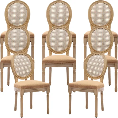 Miniatura 45 de Juego de 2 sillas de comedor de campo francés, sillas de comedor de madera de granja beige, silla de comedor con respaldo tejido con cojín tapizado
