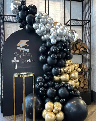 Miniatura 2 de Juego de 60 globos de color negro dorado y plateado, 60 globos metálicos cromados dorados y plateados de 12 pulgadas para cumpleaños, boda
