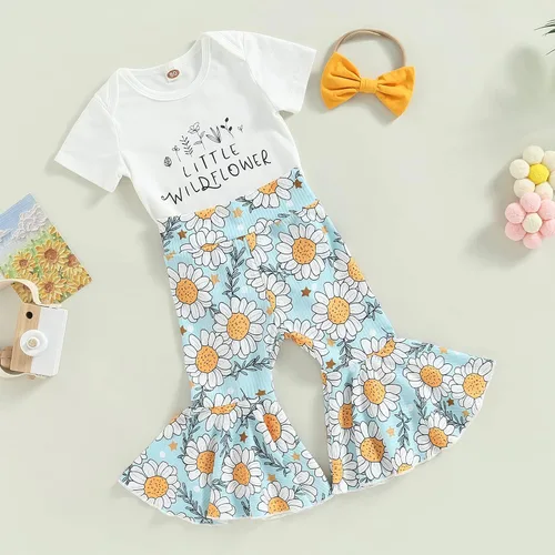 Miniatura 143 de Sejardin Ropa de verano para bebé y niña, recién nacida, manga corta, con letras, mameluco elástico con diadema