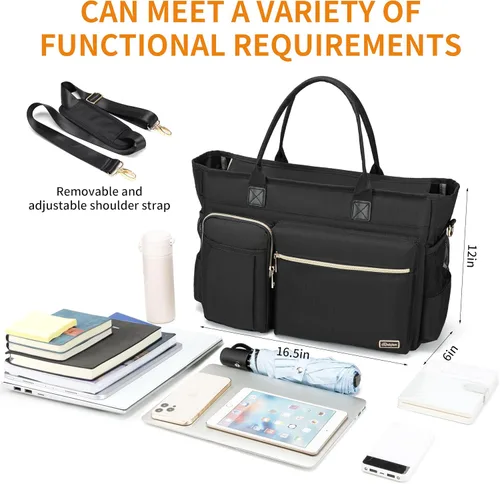 Miniatura 5 de Bolsa de mano para laptop, bolsa de mano para profesores para mujer, trabajo, 15.6 pulgadas, bolsa de mano para computadora portátil, bolsa de mano