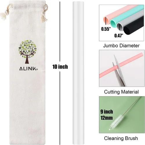 Miniatura 2 de ALINK Pajitas Boba reutilizables de silicona transparente, paquete de 4 popotes extra anchos para té de burbujas, batidos, perlas de tapioca