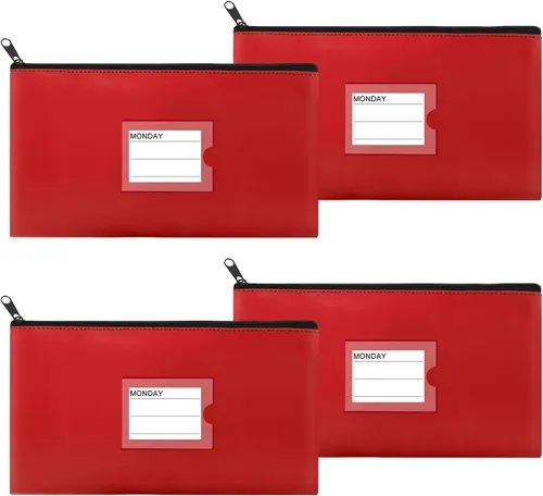 Miniatura 24 de Paquete de 4 bolsas de dinero para depósitos bancarios, cartera de cuero sintético resistente con cremallera con ventana transparente, bolsa