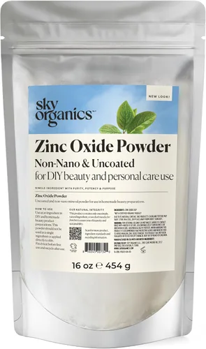 óxido de Zinc polvo de Sky Organics, 16 onzas, no recubierto y sin nano 100% puro, grado cosmético para bricolaje, protector solar, loción,