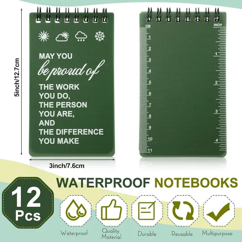 Miniatura 2 de Cuaderno impermeable de 24 piezas con juego de bolígrafos multiherramienta que incluye 3 x 5 bloc de notas de bolsillo en espiral superior y Verde