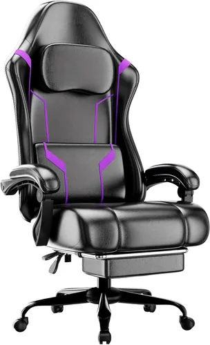 Miniatura 10 de Silla ergonómica para juegos, silla para videojuegos con soporte lumbar de masaje y reposapiés, silla de computadora de tela con altura ajustable