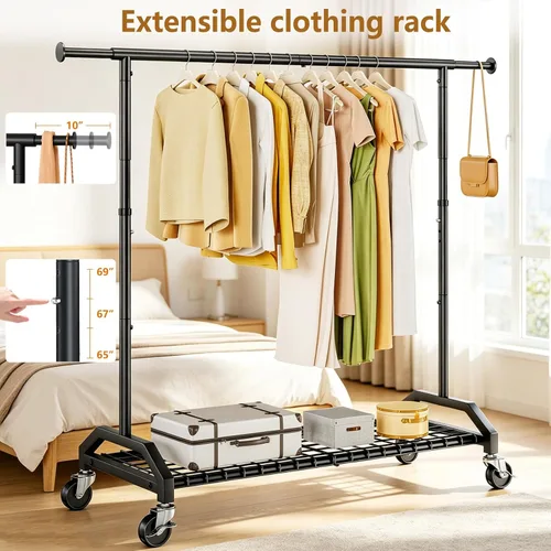 Miniatura 4 de Wiracks Perchero de Servicio Pesado para Colgar Ropa 350lbs Perchero de Ropa Ruedas Industriales de 3" 51 a 71" An x 16.53" Pr x 65" a 71" Al