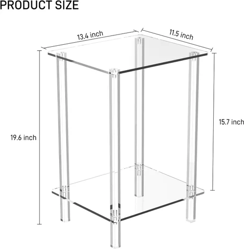 Miniatura 3 de Eglaf - Mesa auxiliar pequeña de acrílico, patas cuadradas, 13.4 pulgadas de largo x 11.5 pulgadas de ancho x 19.6 pulgadas de alto Mesita