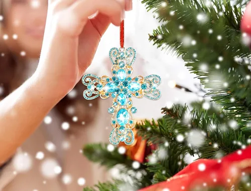 Miniatura 6 de JUESMOS Adorno navideño de cruz azul 2024 – Cruz de metal, adornos religiosos cristianos de Navidad, recuerdo para la natividad, regalos