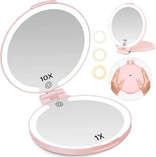 Miniatura 12 de FUNTOUCH Espejo de viaje con luz, espejo de maquillaje recargable 1X/10X con aumento, 7 pulgadas, doble cara, 3 modos de iluminación