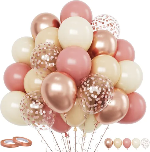 Miniatura 26 de Funhot - Set de globos rosados, 60 globos de látex rosa intenso, 30,5 cm, globos de confeti rosa, globos de fiesta metálicos rosa pastel, helio