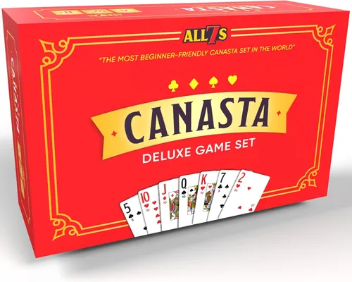 All7s Juego de Canasta de Lujo - Juego de Cartas Clásico para Adultos y Personas Mayores - Cartas de Letra Grande, Bandeja Giratoria y Bloc de