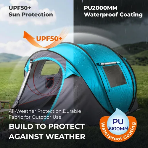 Miniatura 6 de Tienda de campaña desplegable fácil para 4 personas, instalación automática impermeable, 2 puertas, tienda de campaña familiar instantánea