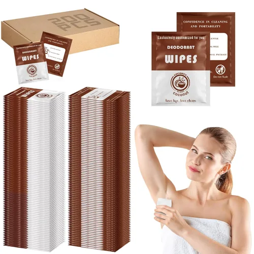 Timgle 200 toallitas desodorantes a granel envueltas individualmente para hombres y mujeres, desodorante para las axilas para eliminar el sudor,