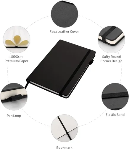Miniatura 3 de Paquete de 5 cuadernos punteados con bucle para bolígrafo, cuaderno de tapa dura para el trabajo, papel grueso de alta calidad de 3.53 oz/m²
