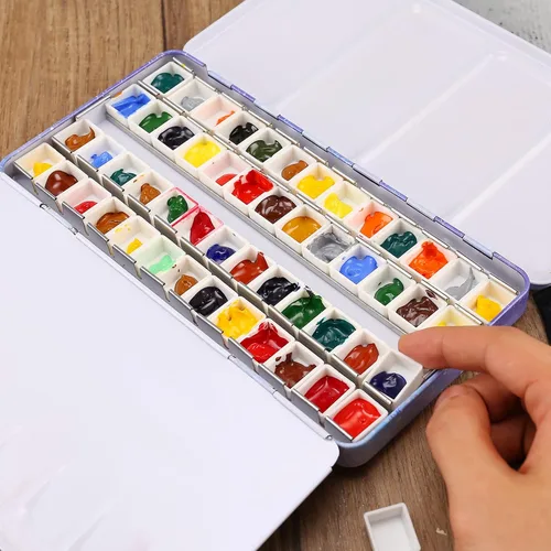 Miniatura 5 de MYARTOOL Paleta de acuarela vacía, estuche de pintura de paleta de acuarela de lata vacía púrpura con 48 piezas de sartenes vacías para paleta