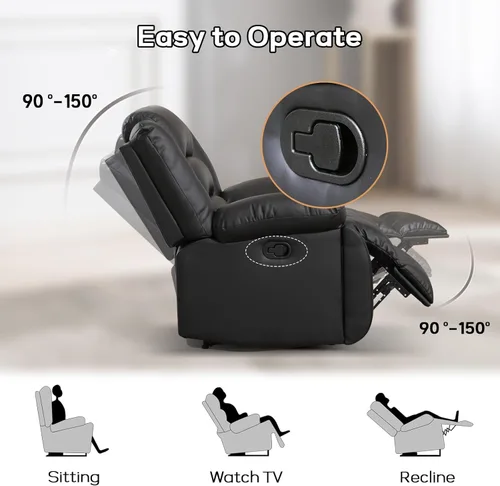 Miniatura 5 de EBELLO Sofá reclinable manual de piel sintética con 2 portavasos ocultos, reposabrazos rellenos, sofá reclinable de 3 asientos, sofá para sala