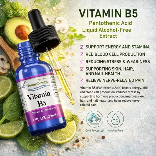 Miniatura 5 de Vitamina B5 Gotas de ácido pantoténico 500% DV Líquido B5 Suplemento Vegano Vitamina B Complejo Líquido Rápida Absorción Rápida Gotas Líquidas Apoyo