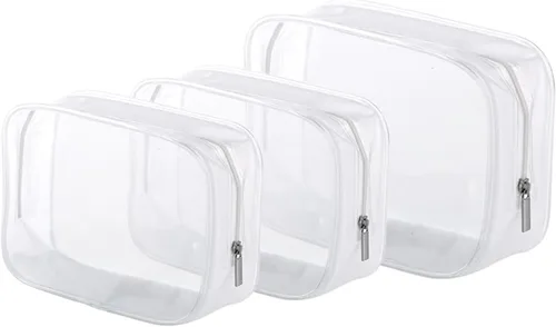 Miniatura 9 de Paquete de 5 bolsas de aseo de plástico transparente con cremallera aprobadas por la TSA, bolsa portátil para maquillaje y cosméticos para Blanco