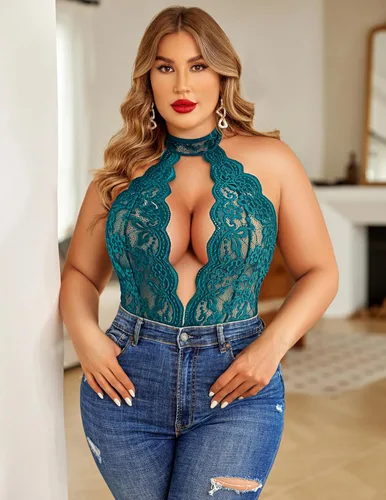 Miniatura 5 de Avidlove Lencería de talla grande para mujer, body de encaje, babydoll con cuello halter, camisón de 16-24 Plus