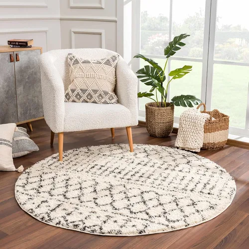 Miniatura 10 de Hauteloom, Duncans - Alfombra de estilo granja de pelo mullido para sala y dormitorio, con borlas - Beige, carbón, gris - 2 pies 7 pulgadas x 7 pies
