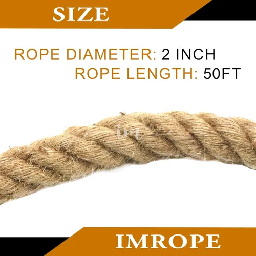 Miniatura 3 de Cuerda de yute natural de 2 pulgadas x 50 pies, IMROPE Cuerda de yute trenzada de 4 hebras para artes y manualidades, columpio, jardín, decoración