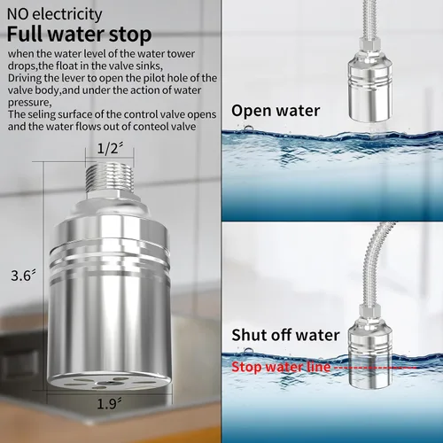 Miniatura 7 de Válvula de flotador de agua de 1/2" a 3/4" 1", válvula controladora de nivel totalmente automática de acero inoxidable 304 para tanque de agua