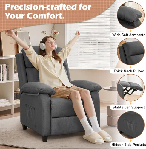 Miniatura 5 de Korser Silla reclinable, sillas de sala de estar para adultos, silla de lectura acolchada para asiento profundo con bolsillos laterales, reclinables