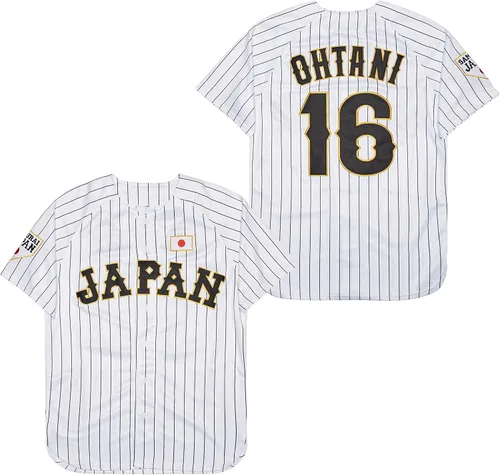 Camiseta de béisbol Ohtani #16 para hombre, samurái japonés, blanco y negro, a rayas, hip hop, camiseta de béisbol, Blanco