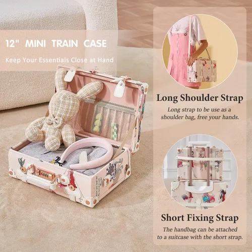 Miniatura 4 de Unitravel Juego de equipaje vintage, juego de maleta de mano para mujer con cerradura TSA, baúl giratorio de piel sintética con funda de tren de 12