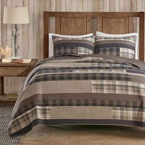 Miniatura 26 de Woolrich - Juego de edredón reversible de algodón, estilo cabaña invertido a color sólido, colcha ligera de retazos para todas las estaciones