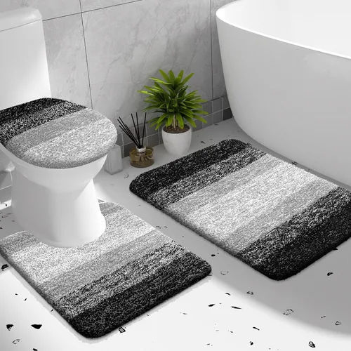 Miniatura 12 de OLANLY Juego de alfombras de baño de 3 piezas, alfombra de baño de microfibra suave absorbente, alfombra de contorno en forma de U para inodoro