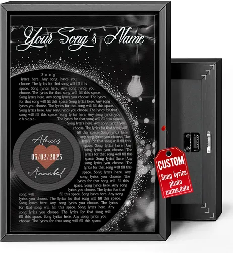 Miniatura 10 de H-DEWALL Lienzo personalizado con letras de canciones enmarcado, regalos para ella, obra de arte para el dormitorio, lienzo musical personalizado