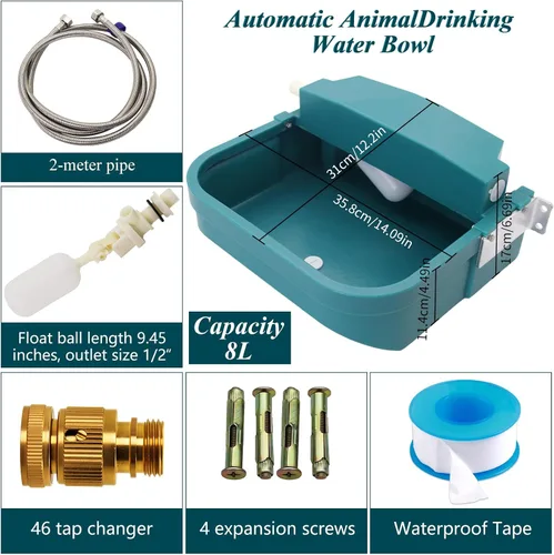 Miniatura 3 de Dispensador automático de agua para perros grandes, cuenco de agua potable para animales de 8 litros con válvula de flotador y orificio de drenaje