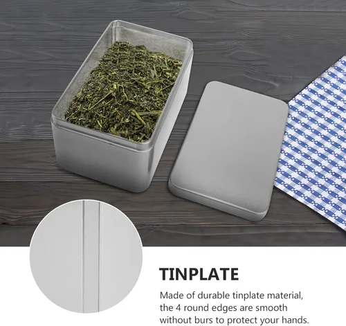 Miniatura 8 de NUOBESTY Caja de lata rectangular vacía, contenedor portátil de almacenamiento de té con tapa, caja de almacenamiento para el hogar para dulces