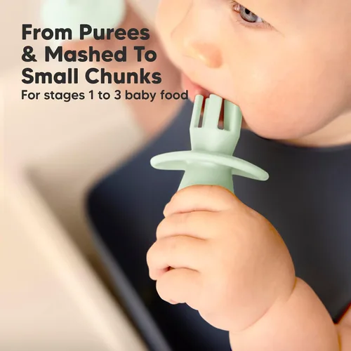 Miniatura 6 de KeaBabies Juego de 4 cucharas y tenedores de silicona para bebés - Utensilios para destete con luz LED para bebés de 6 a 12 meses, cuchara y tenedor