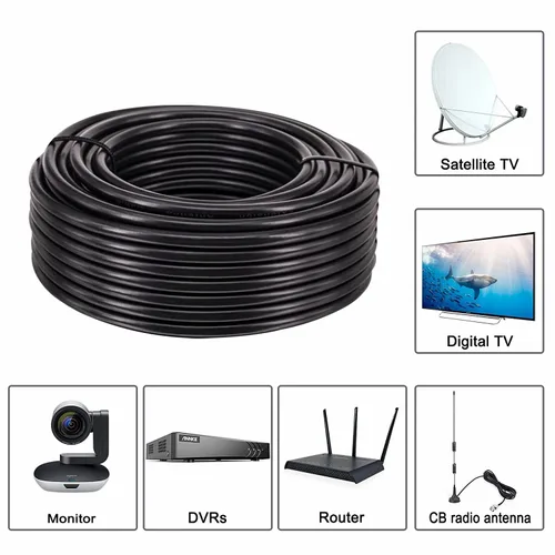 Miniatura 4 de RG58 Cable coaxial de 100 pies 50 ohmios de baja pérdida flexible blindado cable de extensión de antena para radioaficionado, enrutador CB