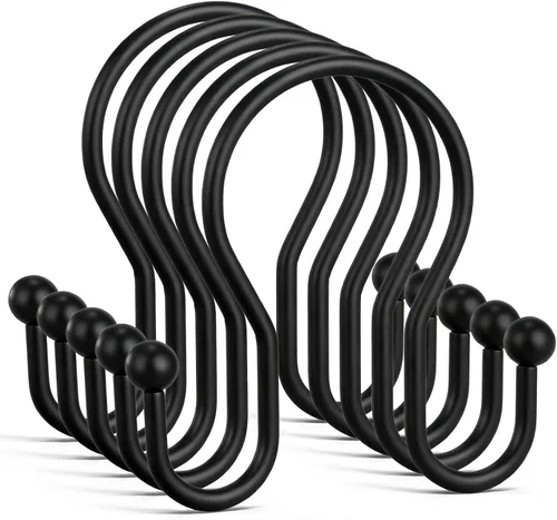 Goowin - Ganchos de cortina de ducha, 12 piezas de anillos de cortina de ducha, colgadores de cortina de ducha de acero inoxidable, ganchos de Negro